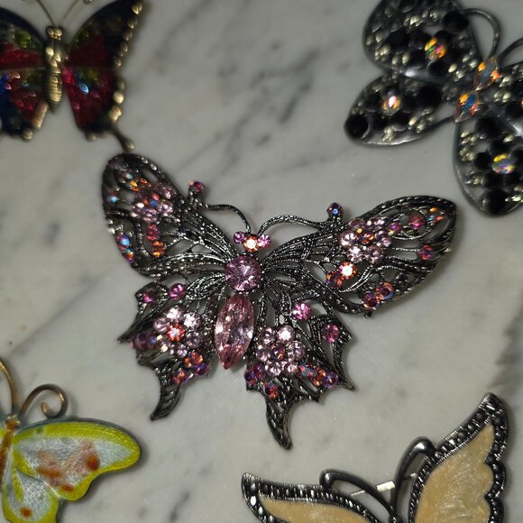 Jewelry - Vintage Style Butterfly Brooch Lot Rhinestone Enamel Pins Jewelry Collection (6)